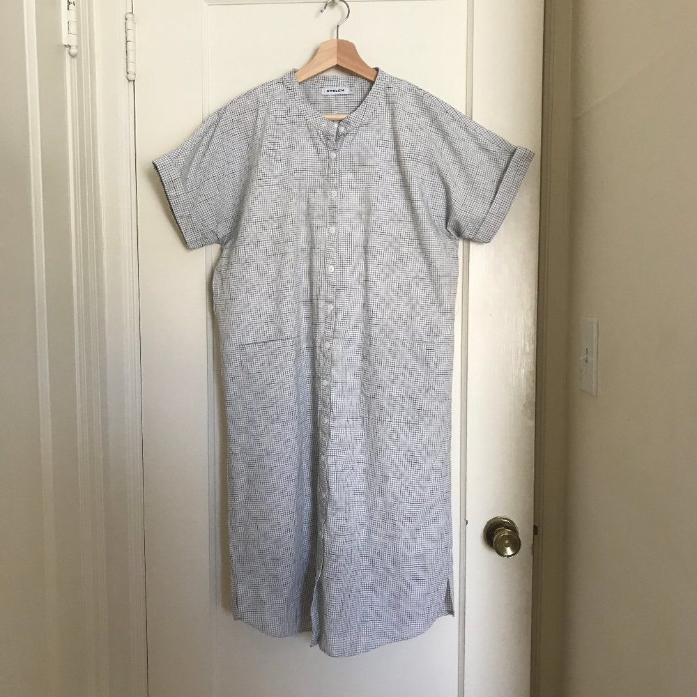 Stelen button down shift dress with grid pattern